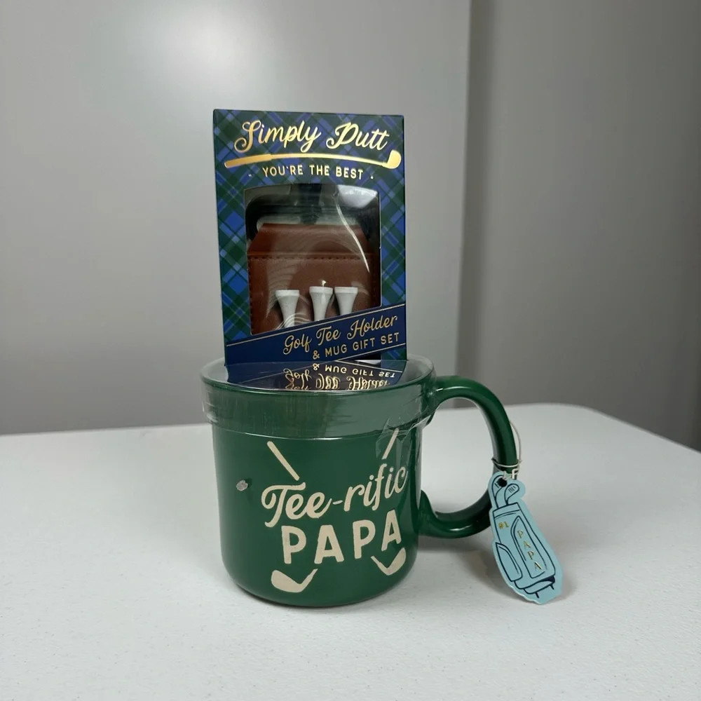 New! Eccolo Green Ceramic “Tee-rific Papa” Golf Tee Holder &‎ Coffee Mug